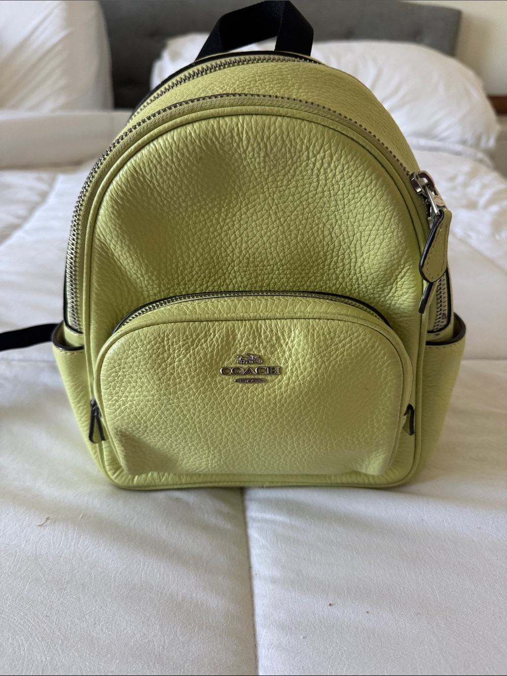 Coach Pebbled Leather Mini Backpack in Lime Green